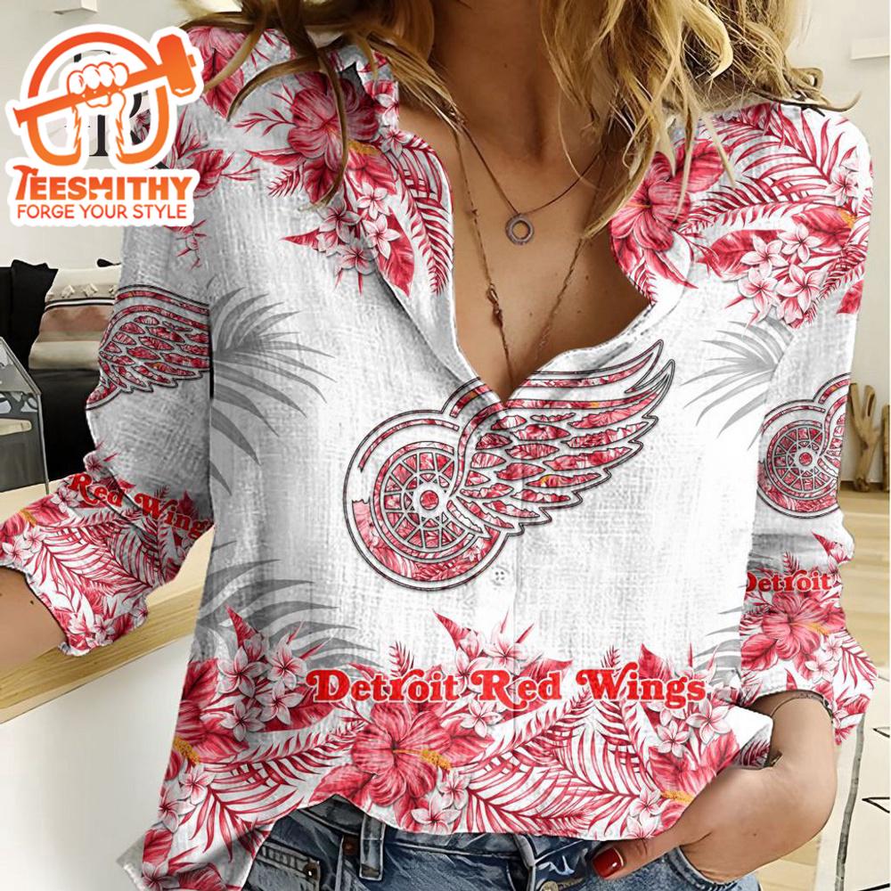 Nhl Detroit Red Wings Special Hawaiian Design Woman Casual Shirt