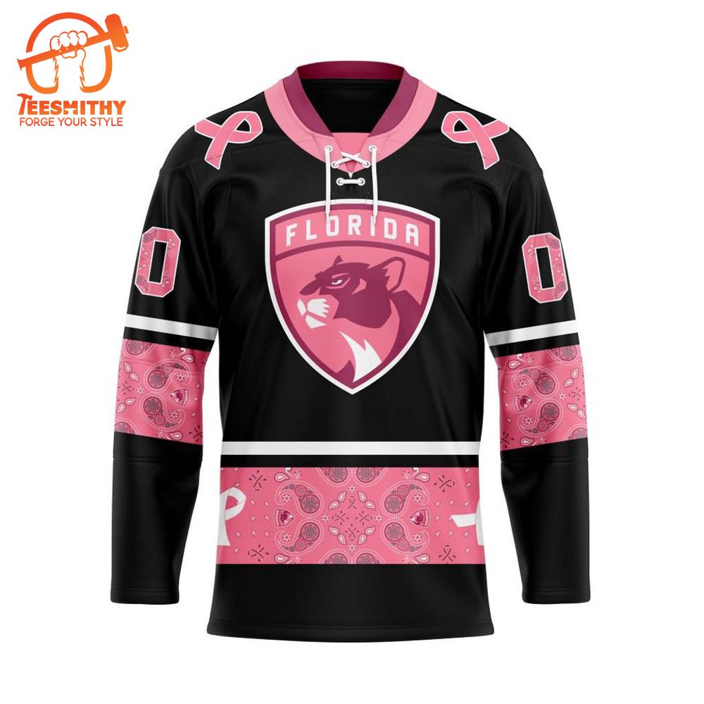 NHL Florida Panthers Specialized Hockey Jersey In Classic Style With Paisley! Pink Breast Cancer