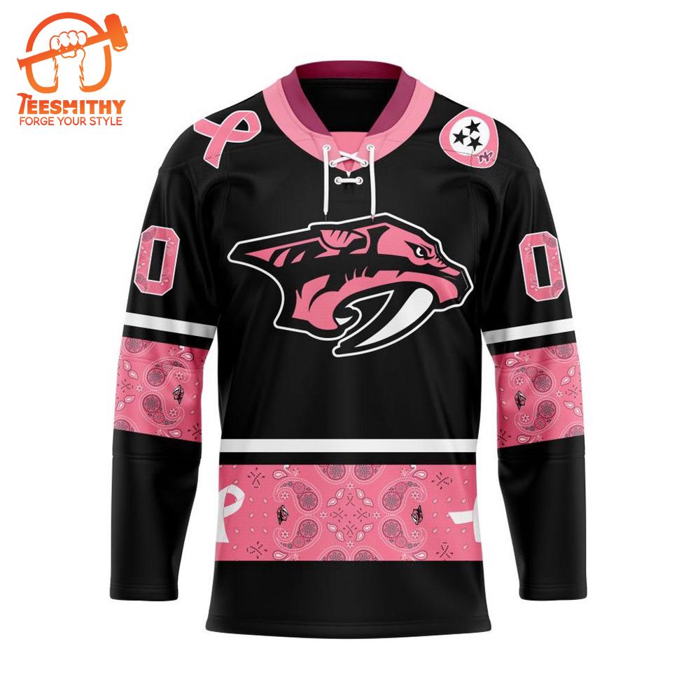 NHL Nashville Predators Specialized Hockey Jersey In Classic Style With Paisley! Pink Breast Cancer