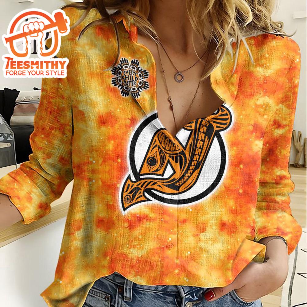 Nhl New Jersey Devils Special Orange Shirt Design Woman Casual Shirt