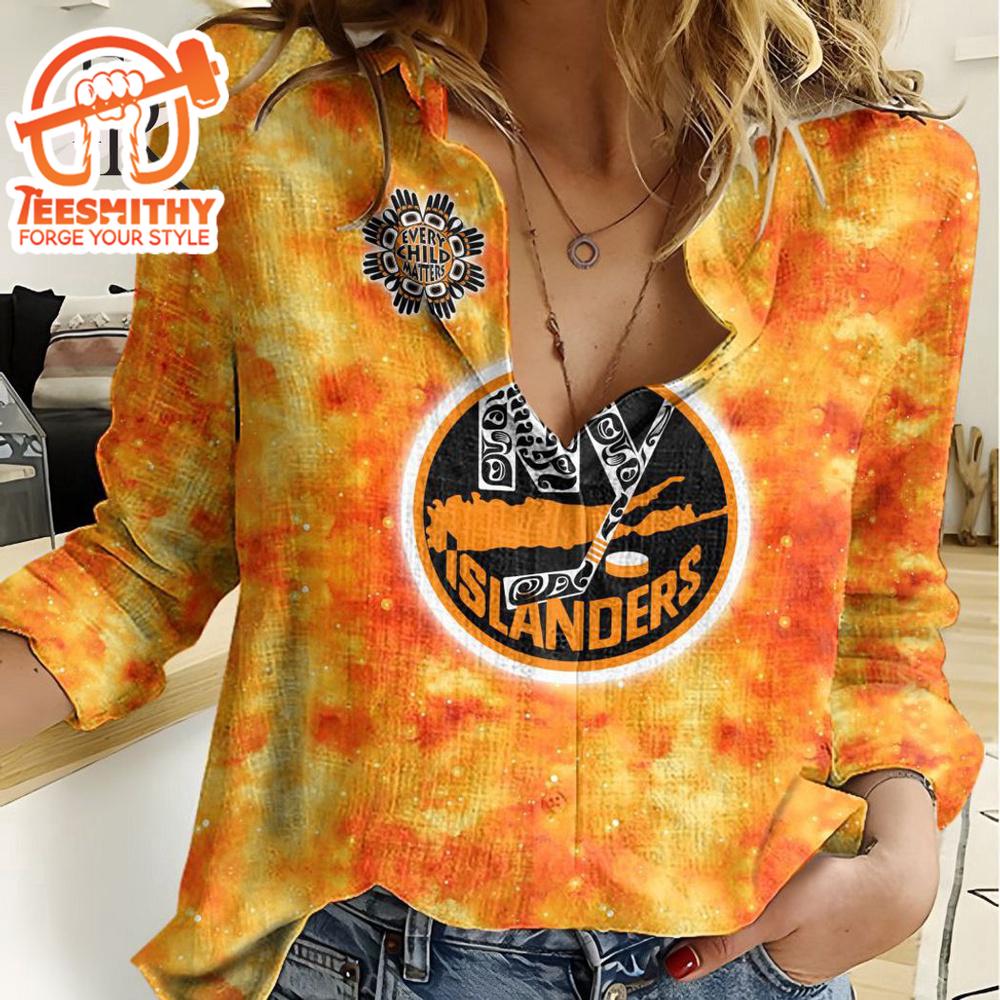 Nhl New York Islanders Special Orange Shirt Design Woman Casual Shirt