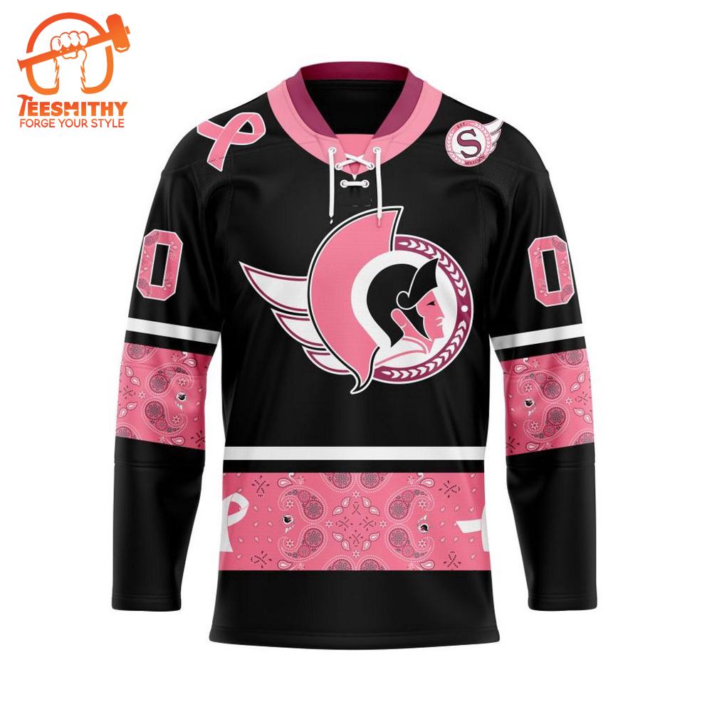 NHL Ottawa Senators Specialized Hockey Jersey In Classic Style With Paisley! Pink Breast Cancer