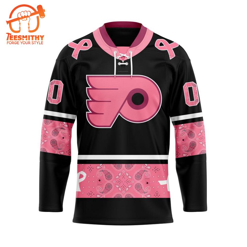 NHL Philadelphia Flyers Specialized Hockey Jersey In Classic Style With Paisley! Pink Breast Cancer