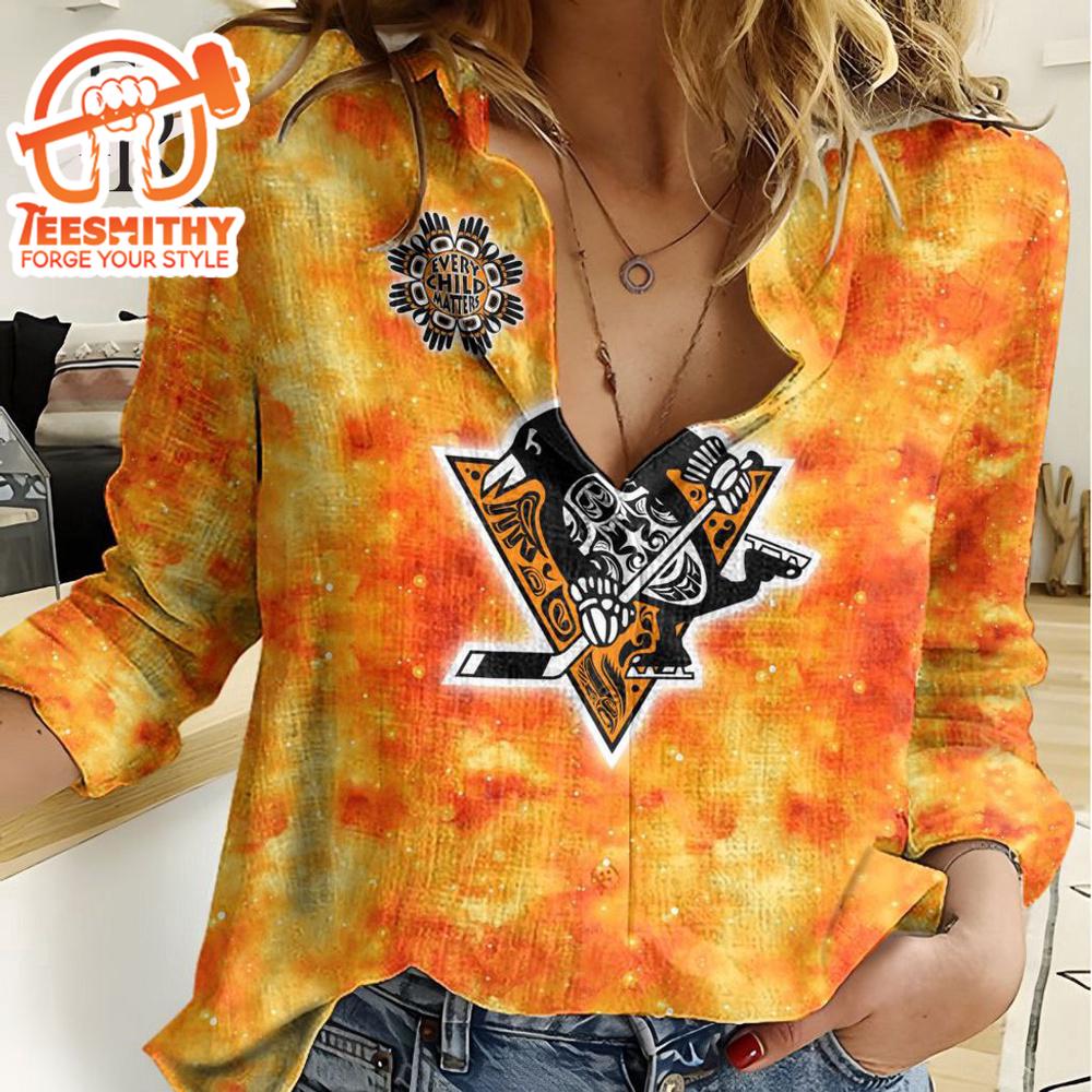 Nhl Pittsburgh Penguins Special Orange Shirt Design Woman Casual Shirt