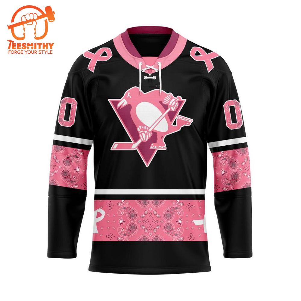 NHL Pittsburgh Penguins Specialized Hockey Jersey In Classic Style With Paisley! Pink Breast Cancer