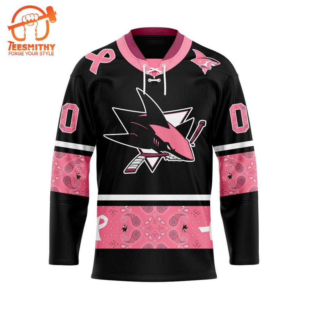 NHL San Jose Sharks Specialized Hockey Jersey In Classic Style With Paisley! Pink Breast Cancer