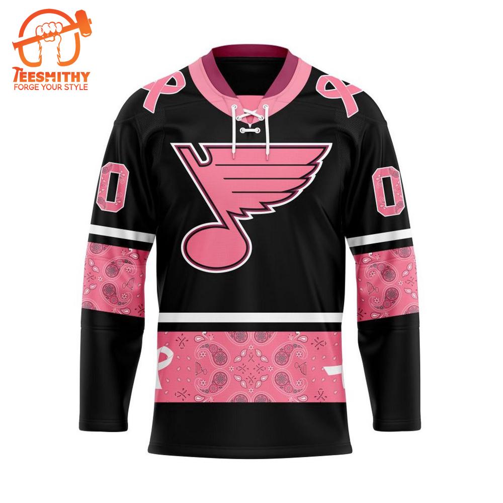 NHL St. Louis Blues Specialized Hockey Jersey In Classic Style With Paisley! Pink Breast Cancer