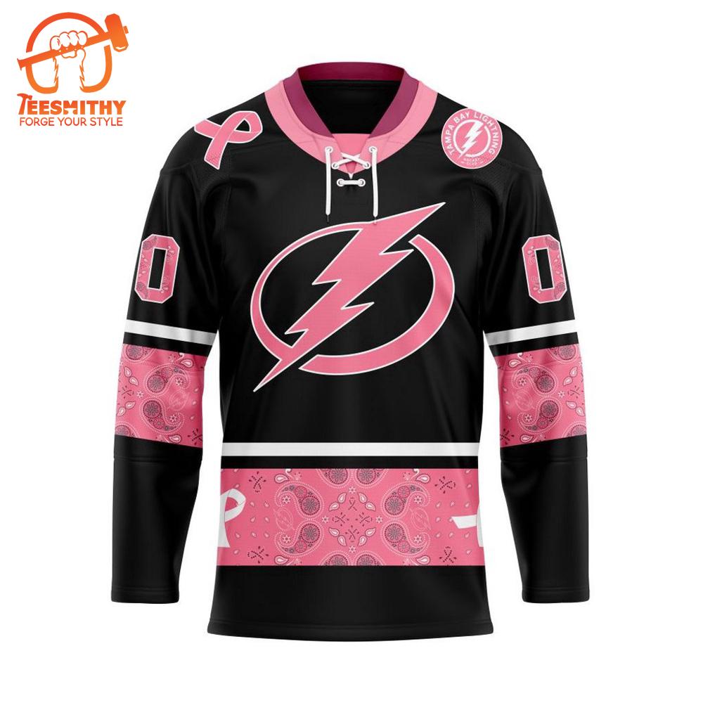 NHL Tampa Bay Lightning Specialized Hockey Jersey In Classic Style With Paisley! Pink Breast Cancer