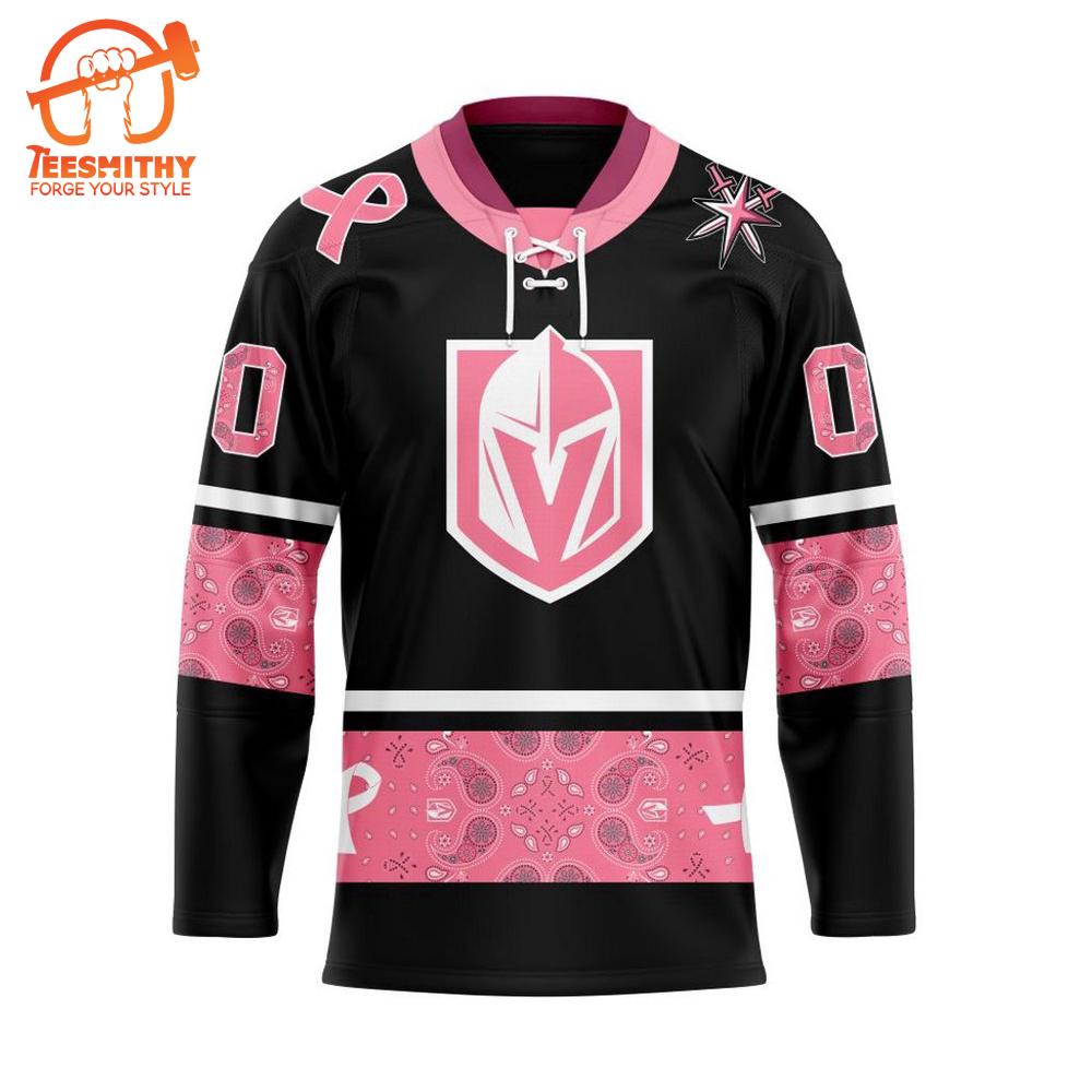 NHL Vegas Golden Knights Specialized Hockey Jersey In Classic Style With Paisley! Pink Breast Cancer