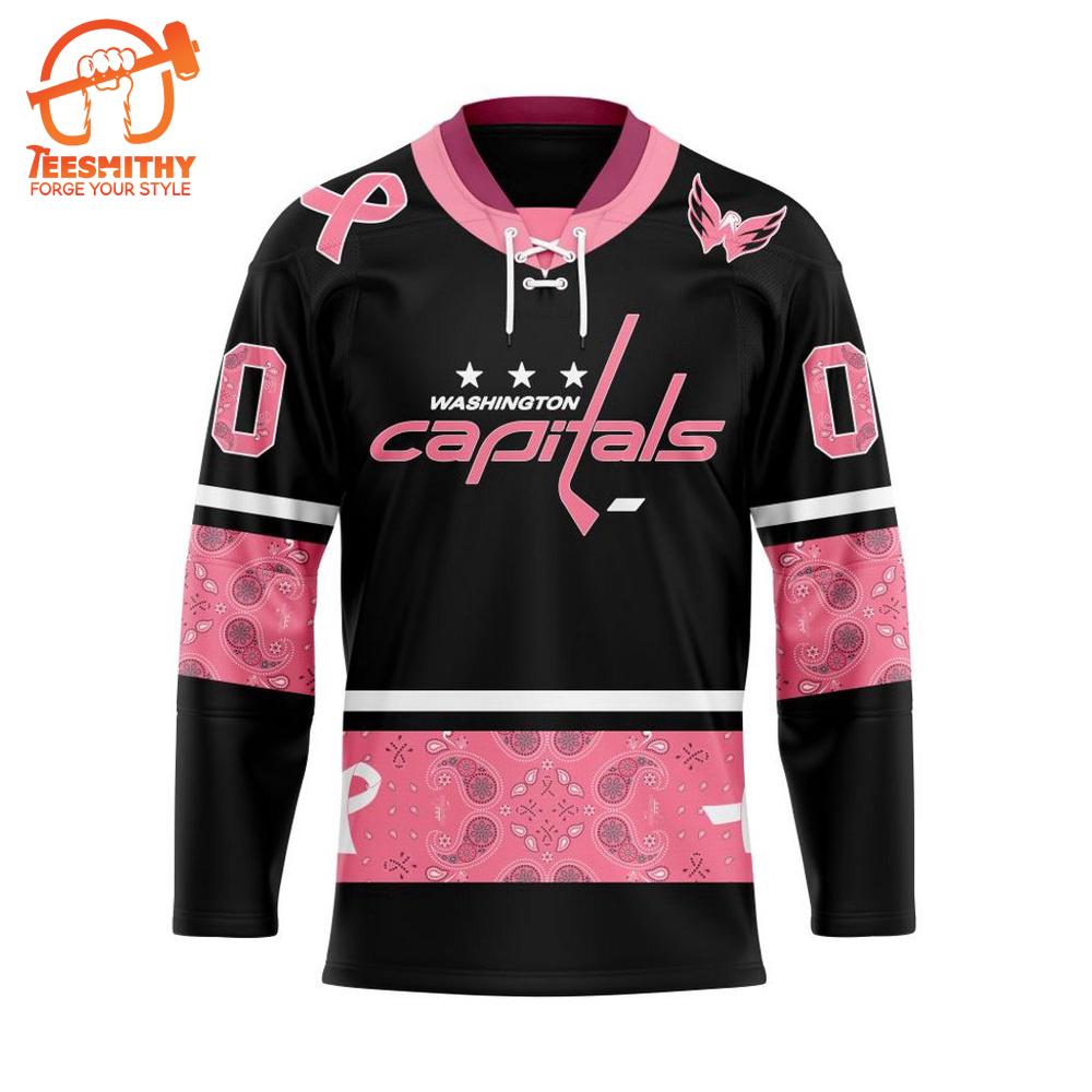 NHL Washington Capitals Specialized Hockey Jersey In Classic Style With Paisley! Pink Breast Cancer