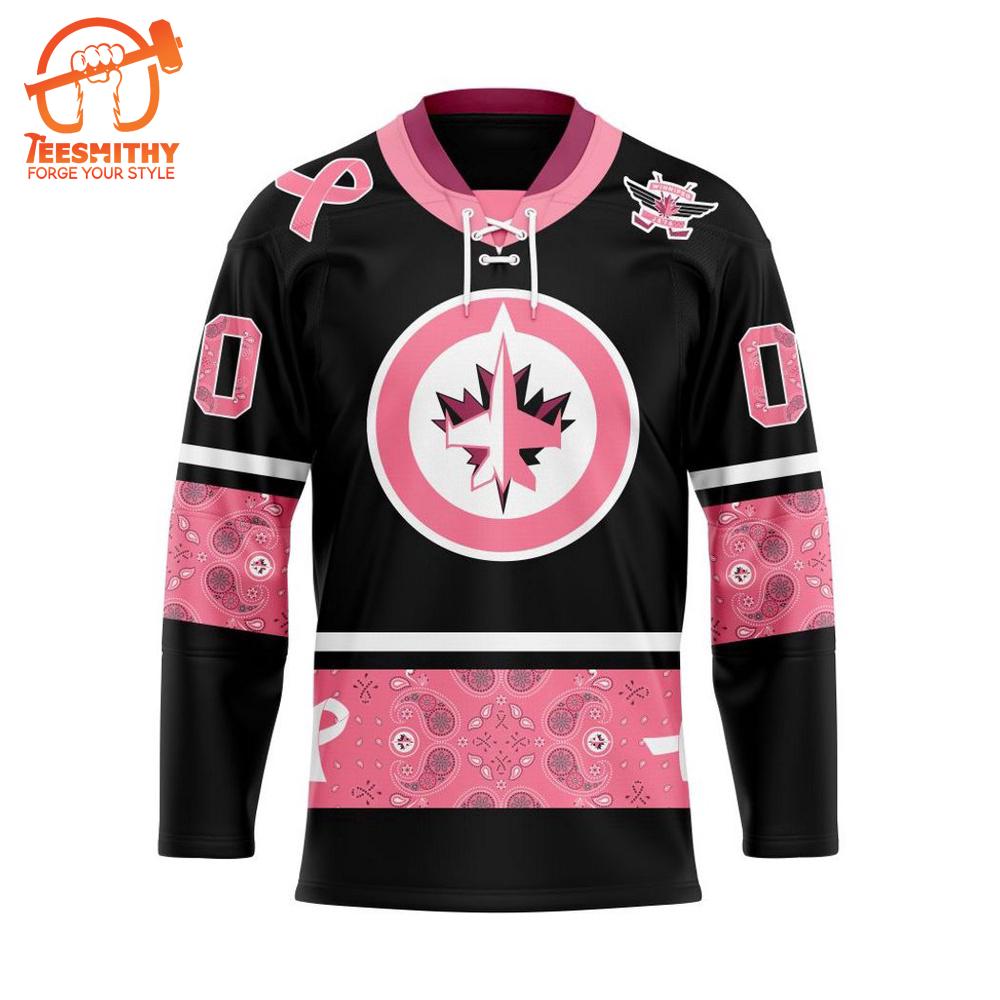 NHL Winnipeg Jets Specialized Hockey Jersey In Classic Style With Paisley! Pink Breast Cancer