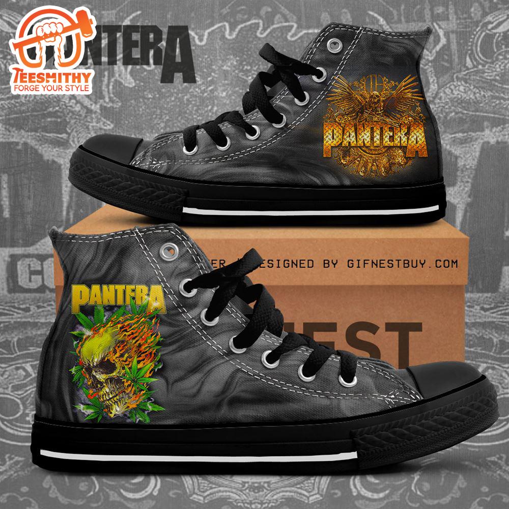 Pantera Fiery Skull Shoes, Dimebag Darrell, Pantera High Top Shoes