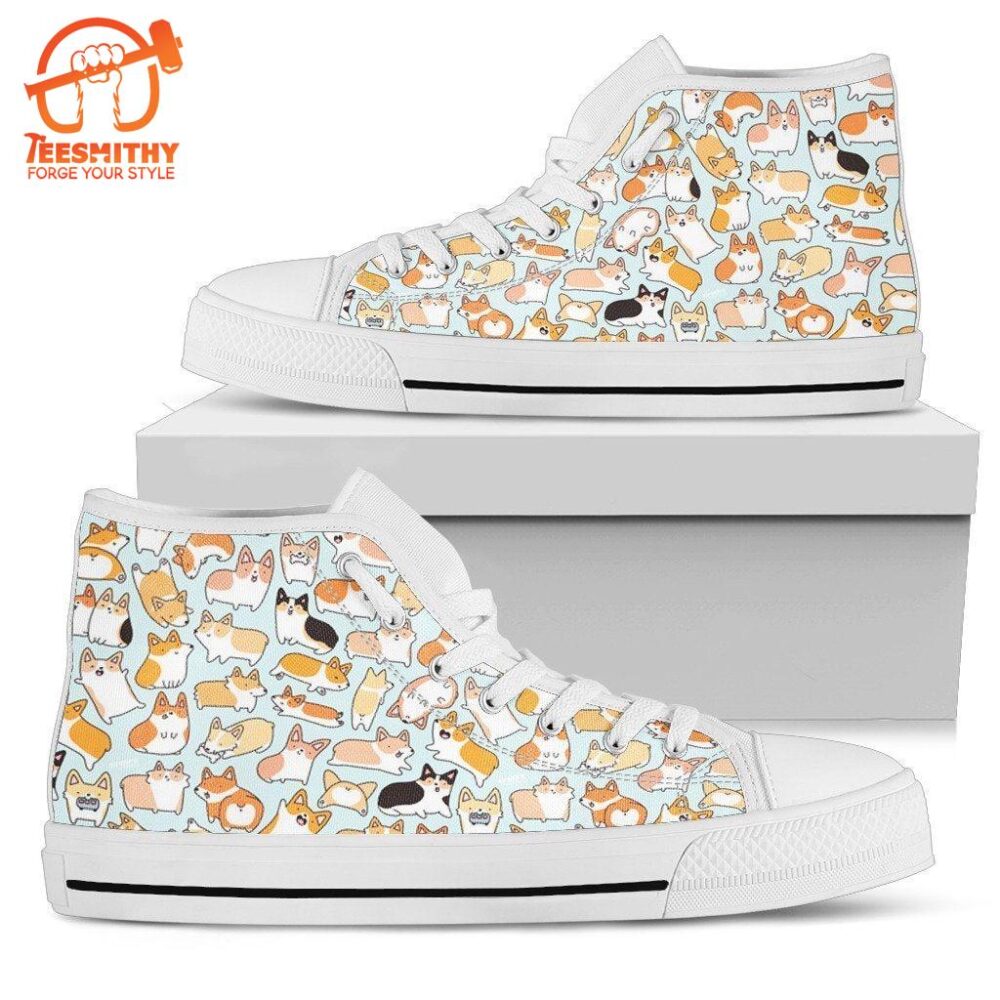 Pattern Corgi Dog Sneakers High Top For Women