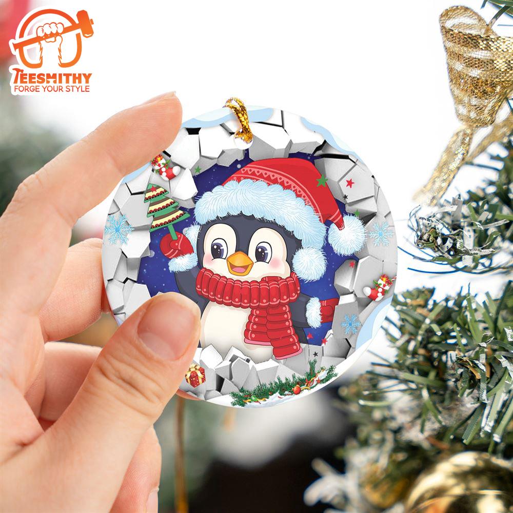 Christmas 2024  Penguin Break Through Ceramic Ornament