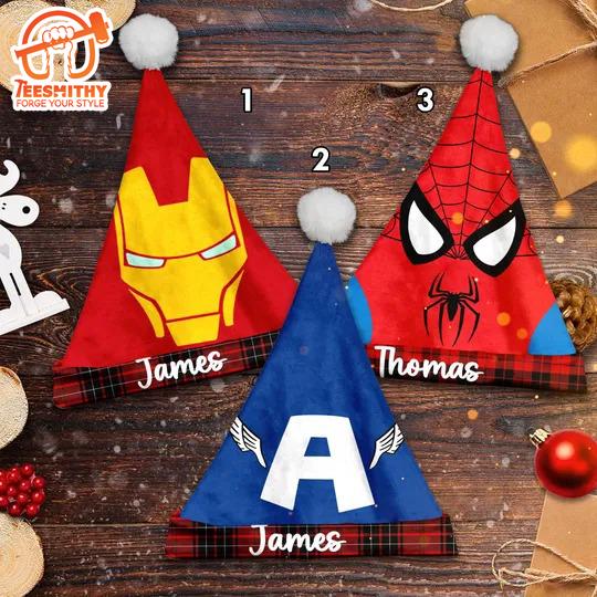 Personalize Superhero Movie Christmas Santa Hat, Iron Man Captain American