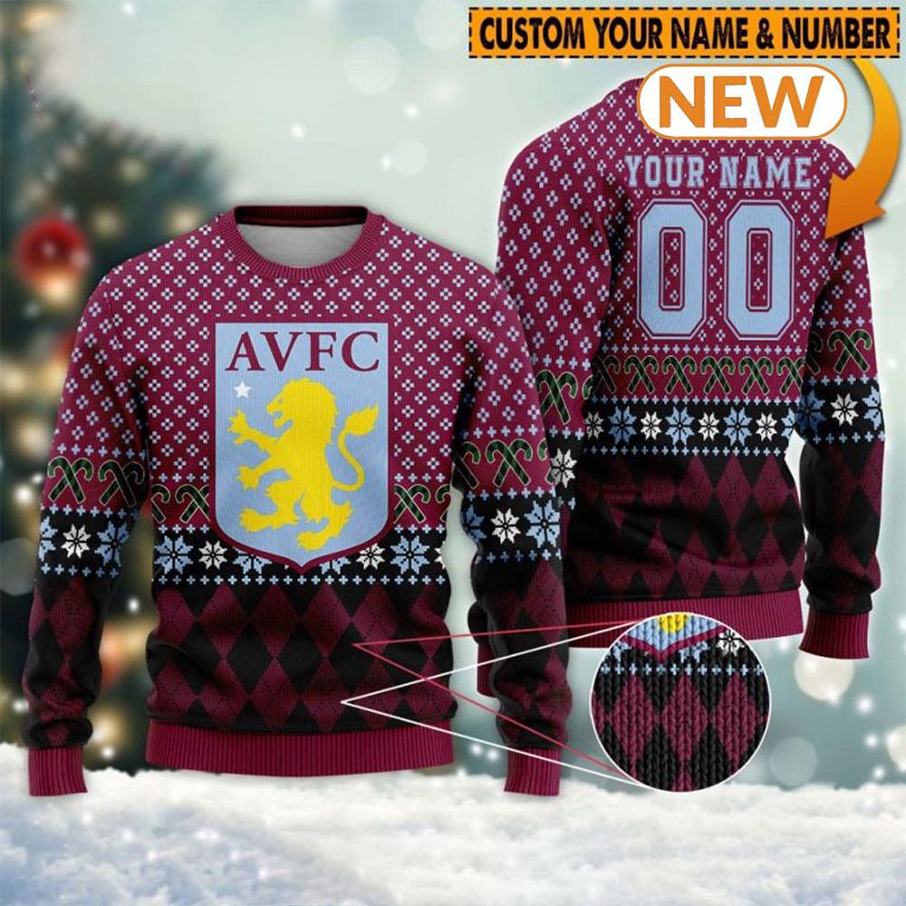 Personalized Aston Villa  Ugly Christmas Sweater Shirt, Sweatshirt