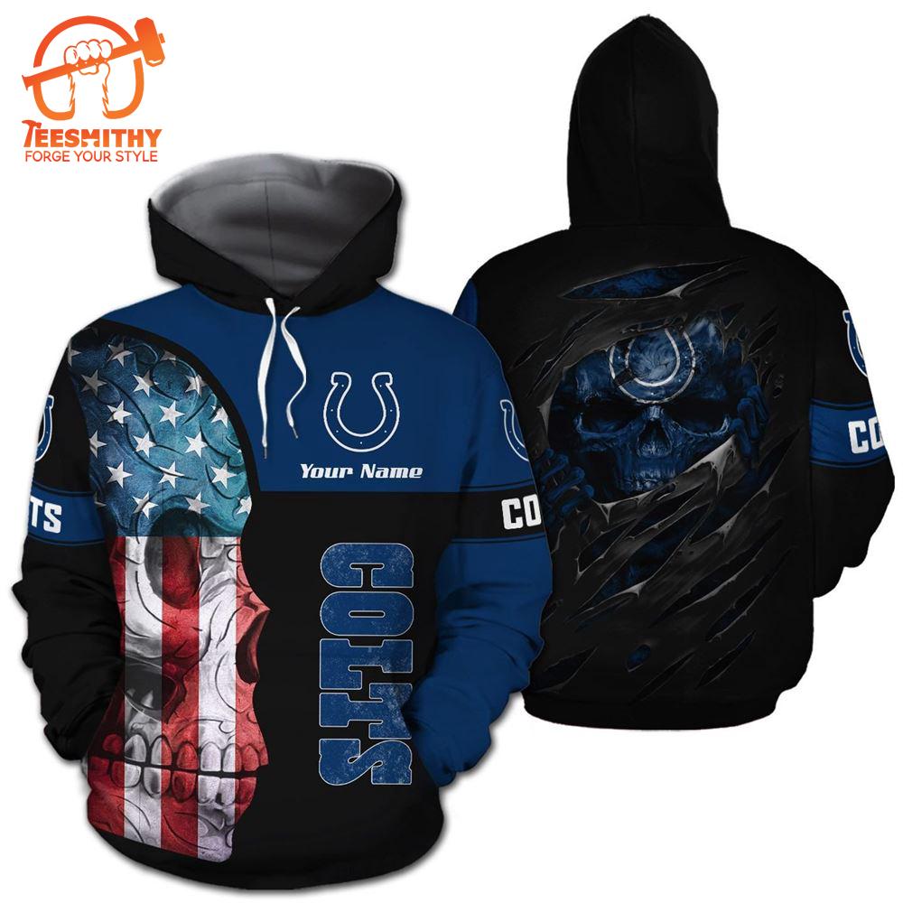 Personalized Indianapolis Colts Skull 3D Hoodie Zip Hoodie, Nfl 3D All Over Print Hoodie