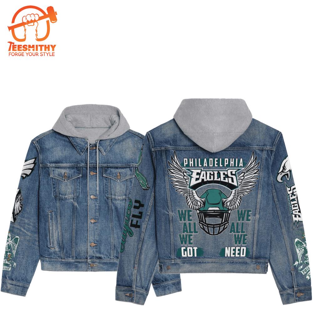 Philadelphia Eagles Men’s Premium Hooded Denim Jacket Version 1