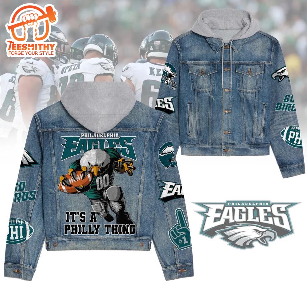 Philadelphia Eagles Men’s Premium Hooded Denim Jacket Version 2