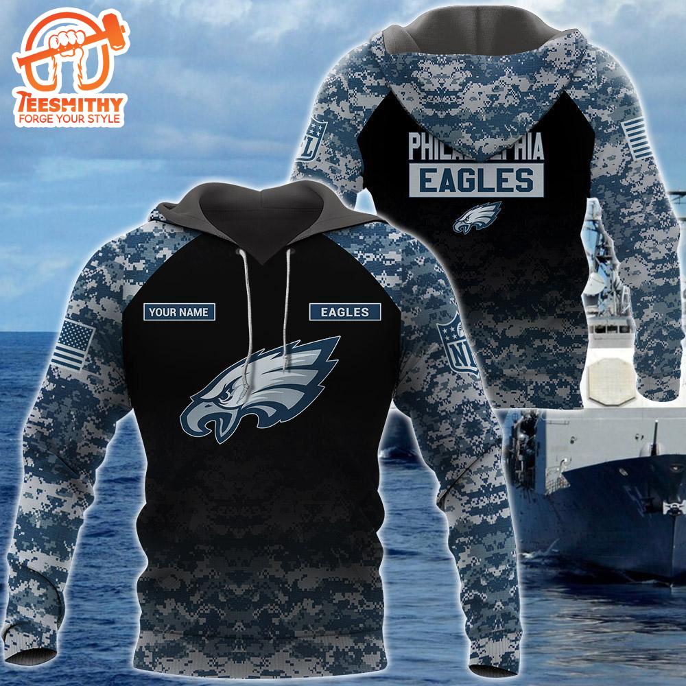 Philadelphia Eagles U.S. Navy NWU Camouflage Cutsom Name Hoodie  Gift Christmas