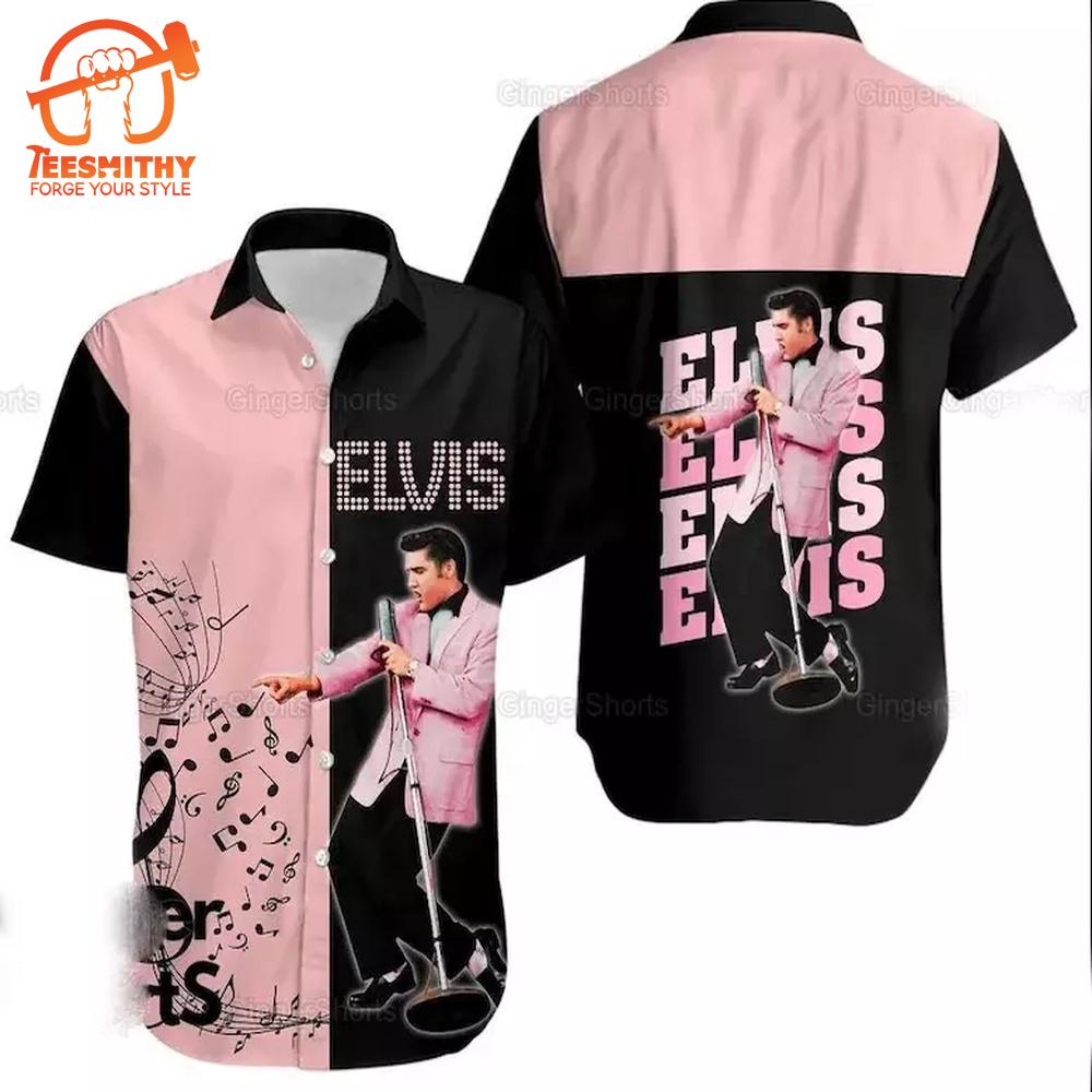 Pink And Black Elvis Hawaiian Aloha Shirts With Performance Image