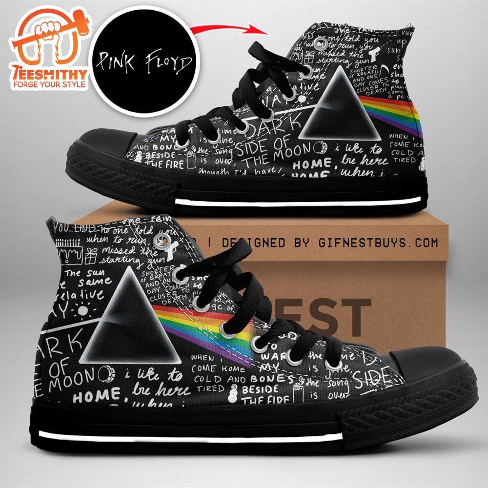 Pink Floyd Full Text Black Shoes, Pink Floyd High Top Shoes