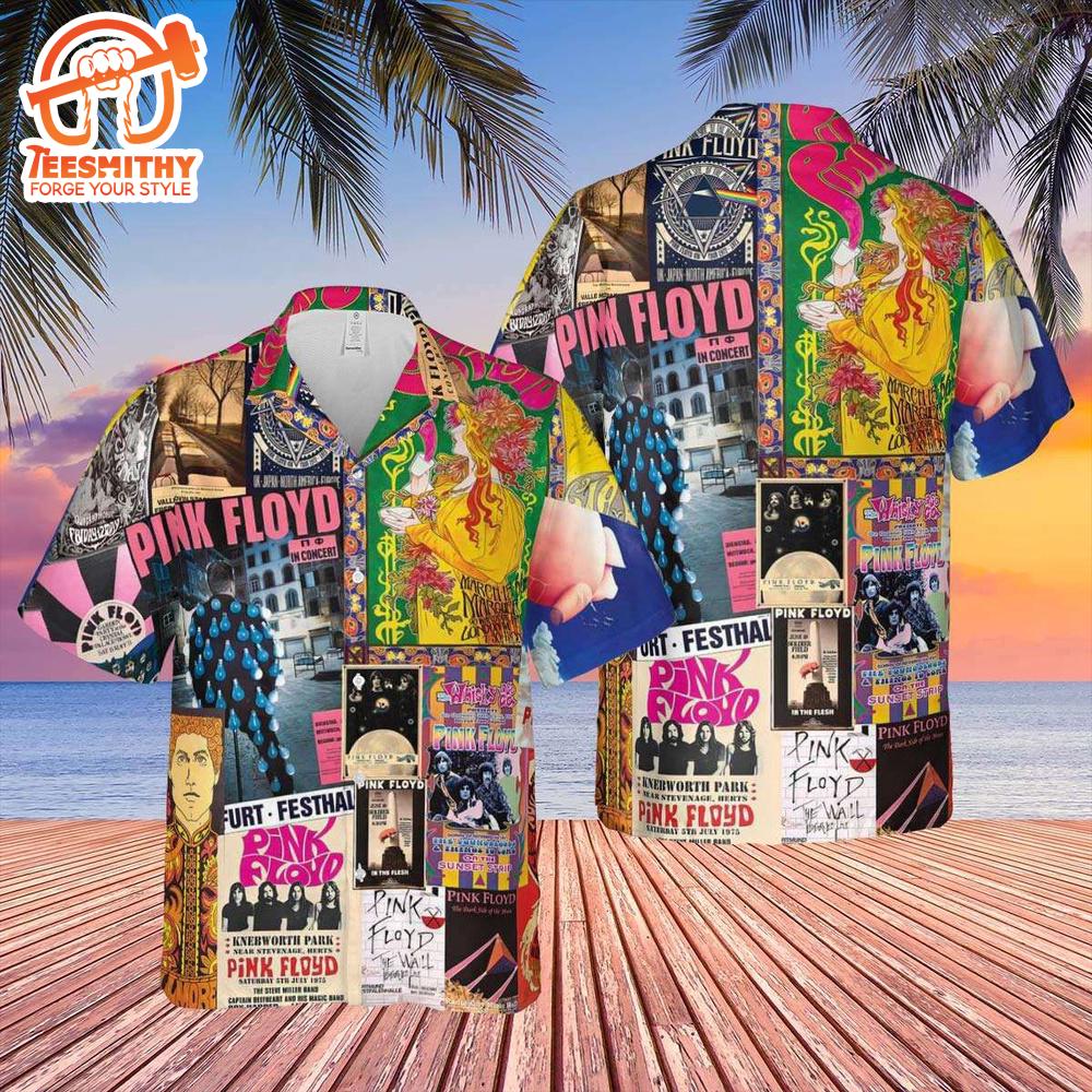 Pink Floyd Retro Concert Poster Collage Hawaiian Shirt