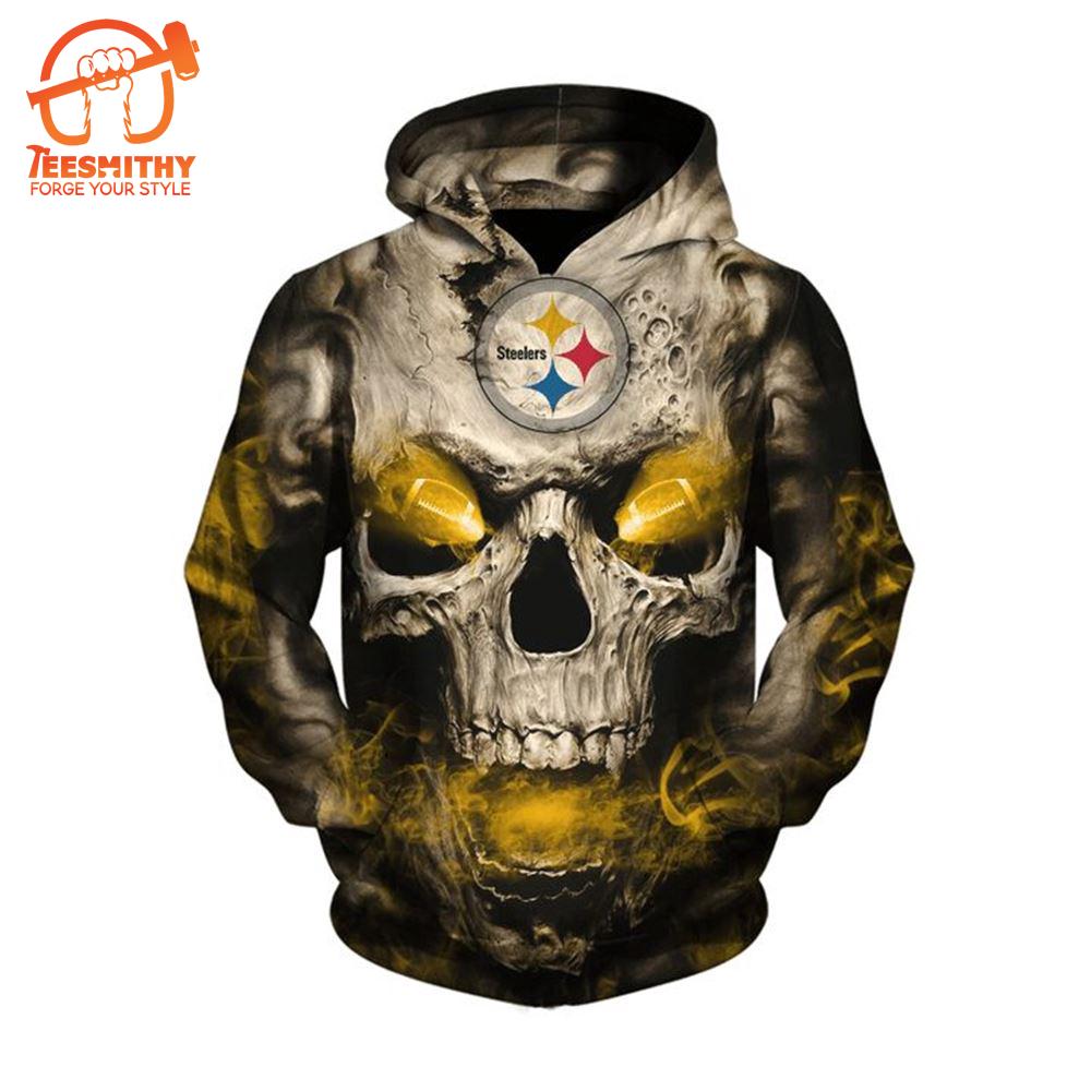 Pittsburgh Steelers Eye Rugby Ball Skull 3D Hoodie Zip Hoodie, Nfl 3D All Over Print Hoodie