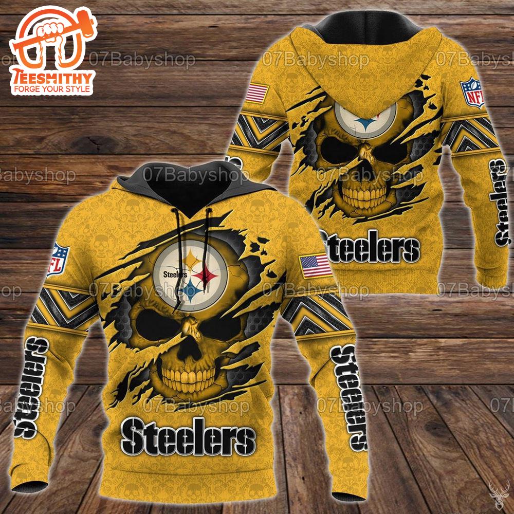 Pittsburgh Steelers Nfl Skull 3D All Over Print Zip Up Hoodie Option