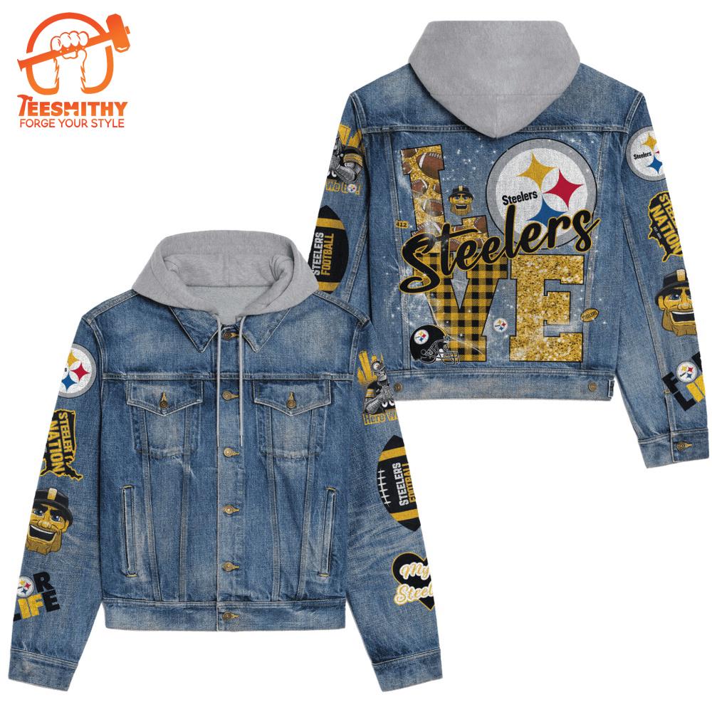 Pittsburgh Steelers Premium Hooded Denim Jacket V3