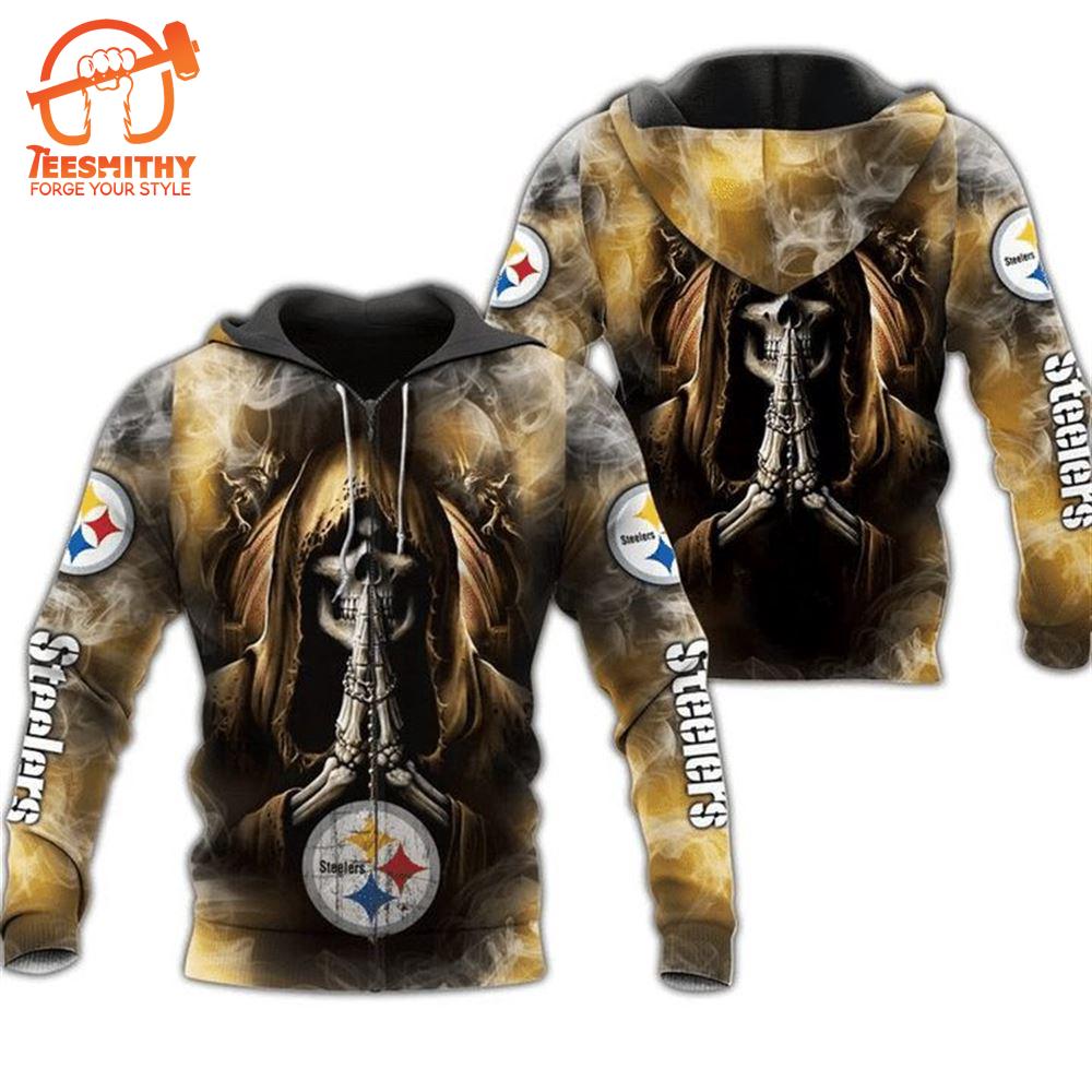 Pittsburgh Steelers Skull Background Smoke 3D Hoodie Zip Hoodie, Nfl 3D All Over Print Hoodie