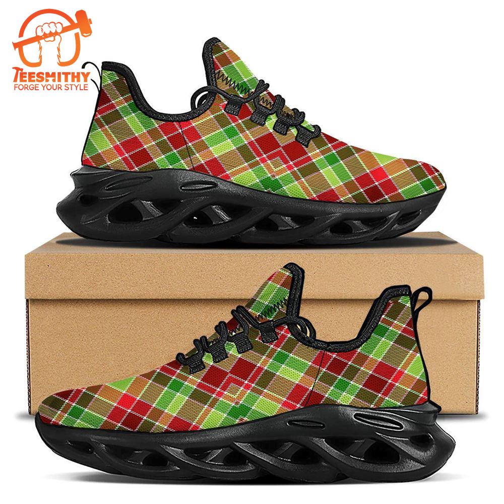 Plaid Merry Christmas Print Pattern Black Max Soul Shoes   Gift Christmas