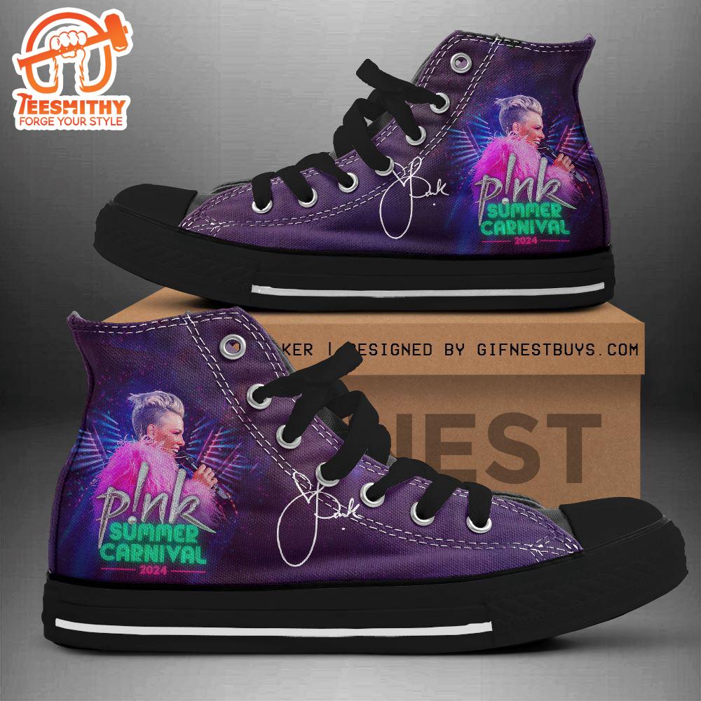 P!Nk Purple Shoes, P!Nk Summer Carnival, P!Nk High Top Canvas Shoes