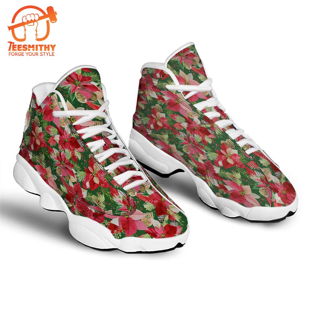 Poinsettia Christmas Vintage Print Pattern Jd13 Shoes For Men Women   Gift Christmas