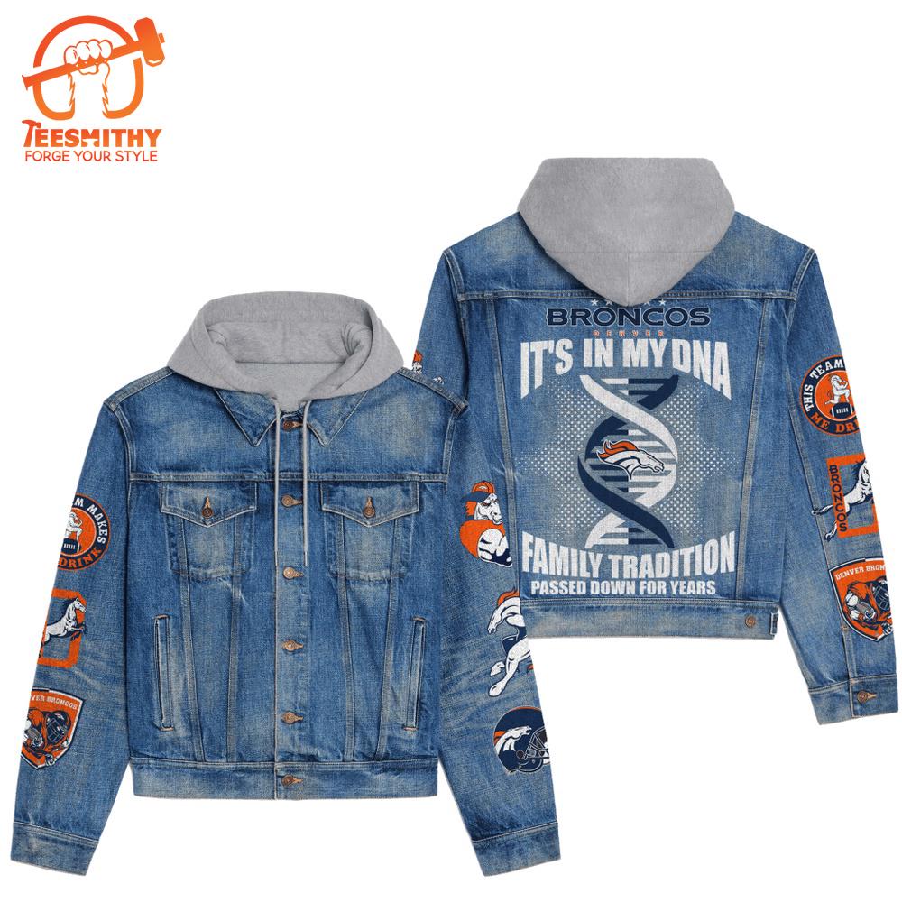 Premium Hooded Denim Jacket For Denver Broncos Fans