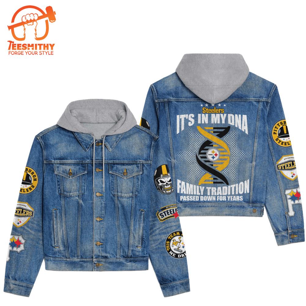 Premium Hooded Denim Jacket For Pittsburgh Steelers Fans