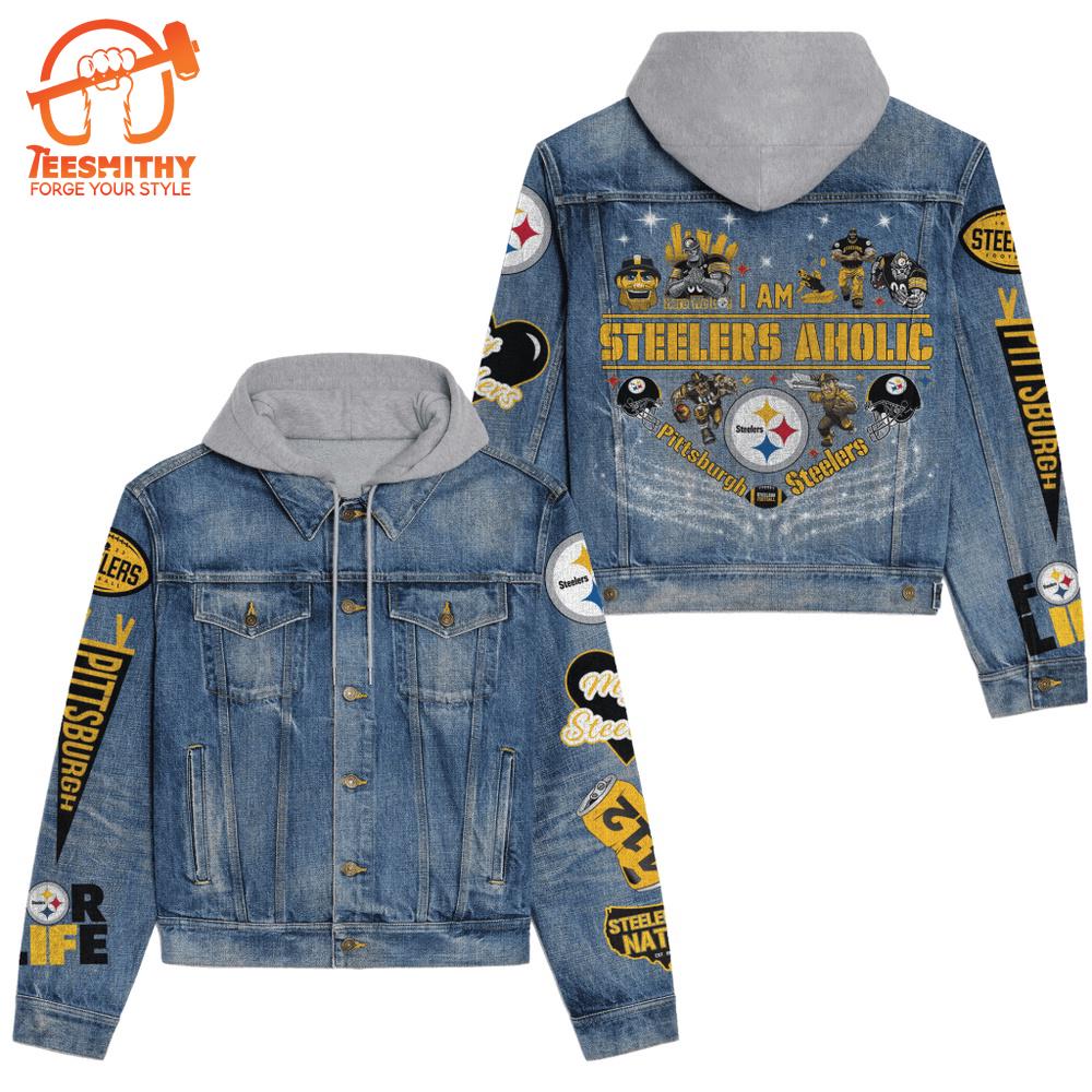 Premium Hooded Denim Jacket For Pittsburgh Steelers Fans V1