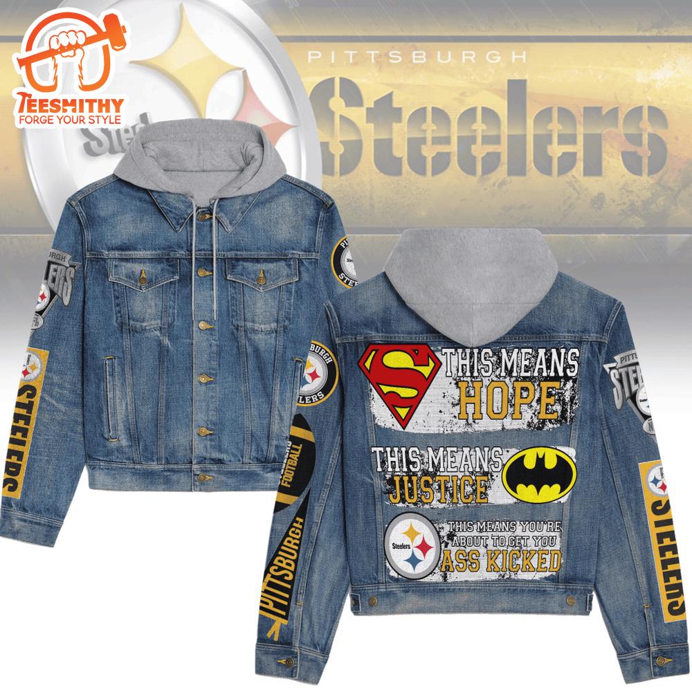 Premium Hooded Denim Jacket For Pittsburgh Steelers Fans V2