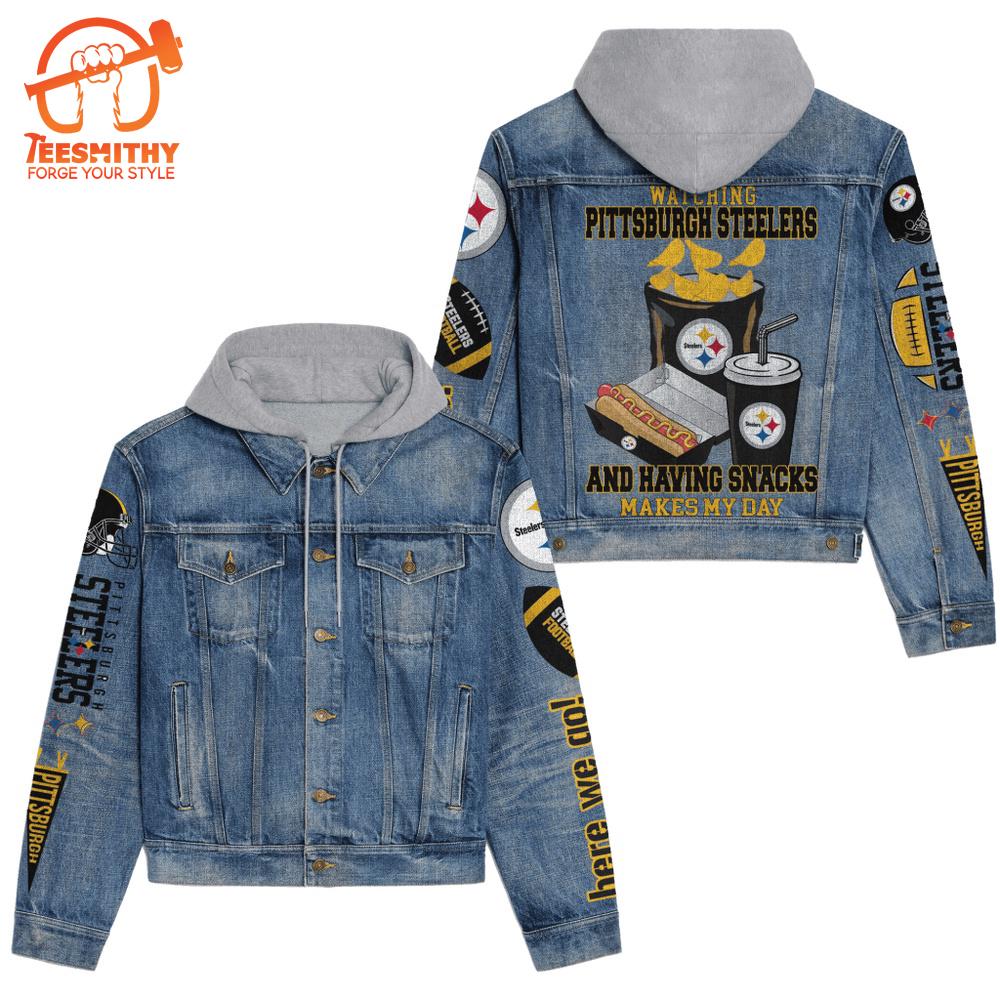 Premium Hooded Denim Jacket For Pittsburgh Steelers Fans V4