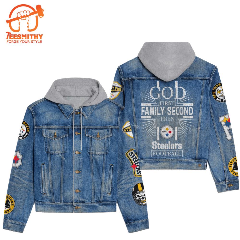 Premium Hooded Denim Jacket For Pittsburgh Steelers Fans Version 1