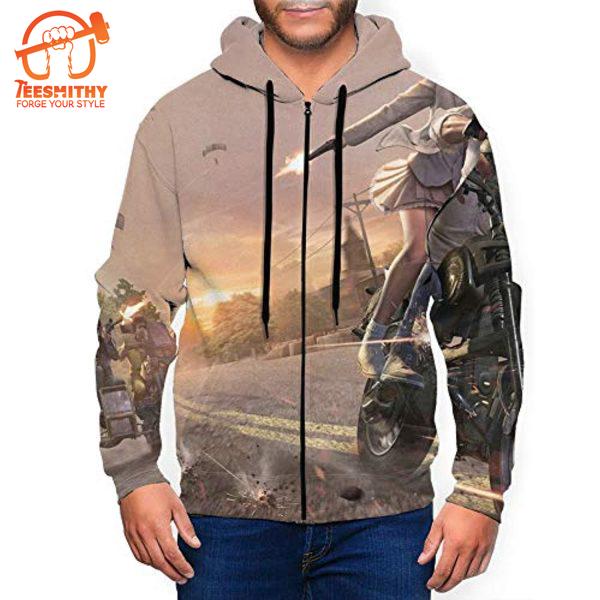 Pubg – Game Playerunknown’S Battlegrounds Shooting Grey Zipper Jacket All Over Print Hoodie