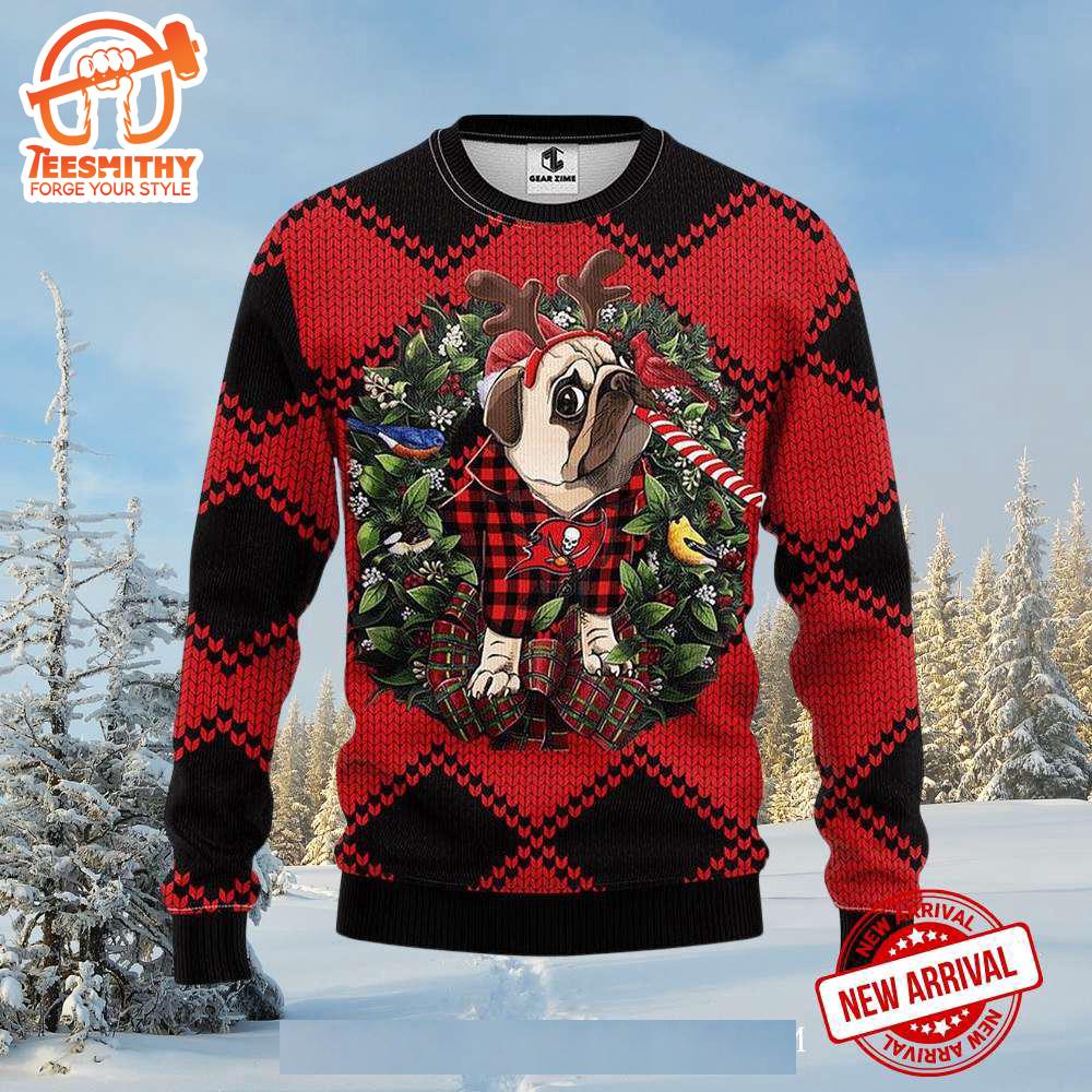 Pug With Reindeer Antlers Sweater Gift for Christmas