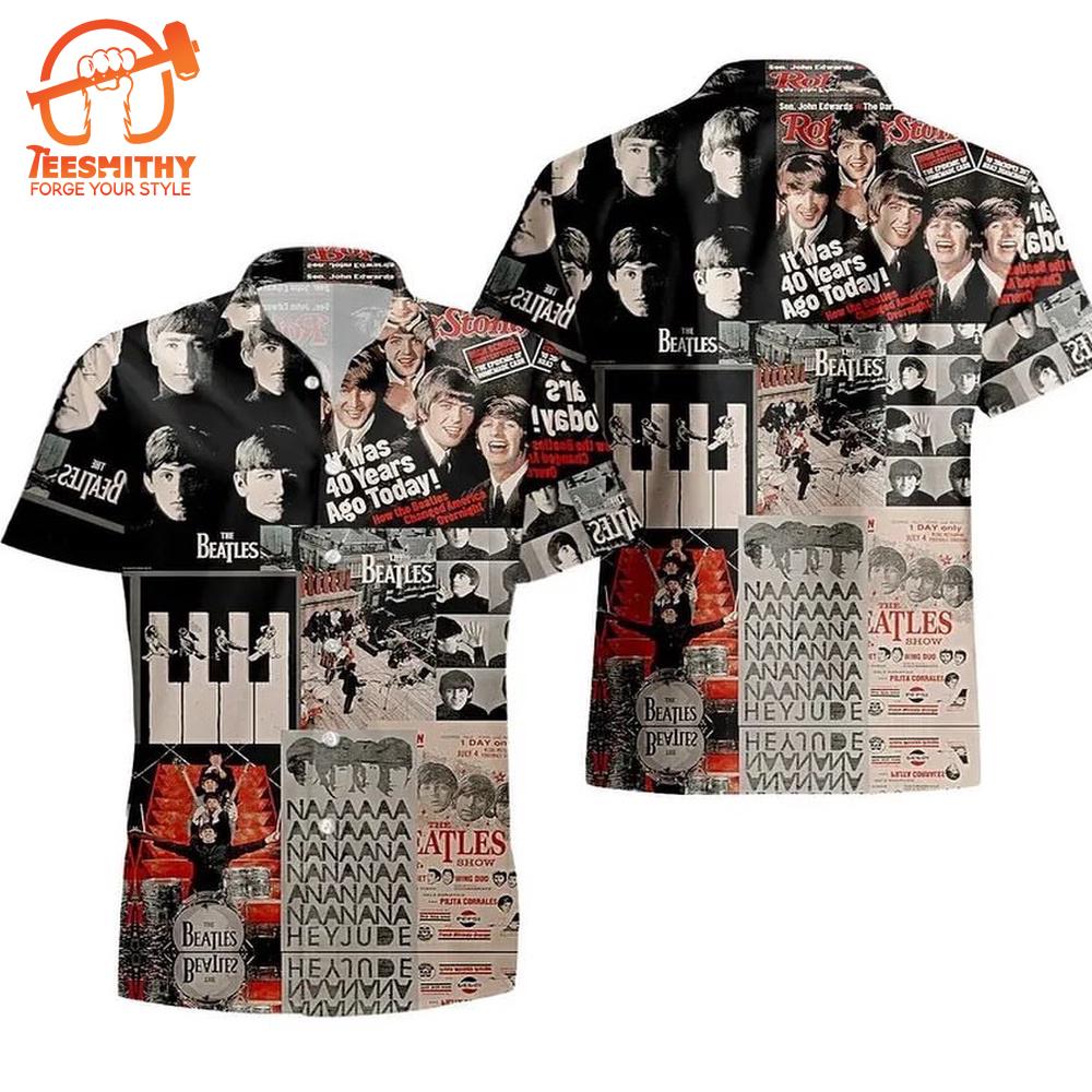 Retro Newspaper Beatles Hawaiian Shirt