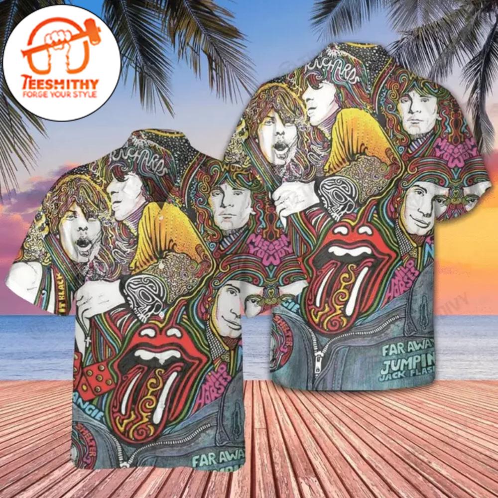 Retro Rolling Stones Psychedelic Hawaiian Button Up Shirts