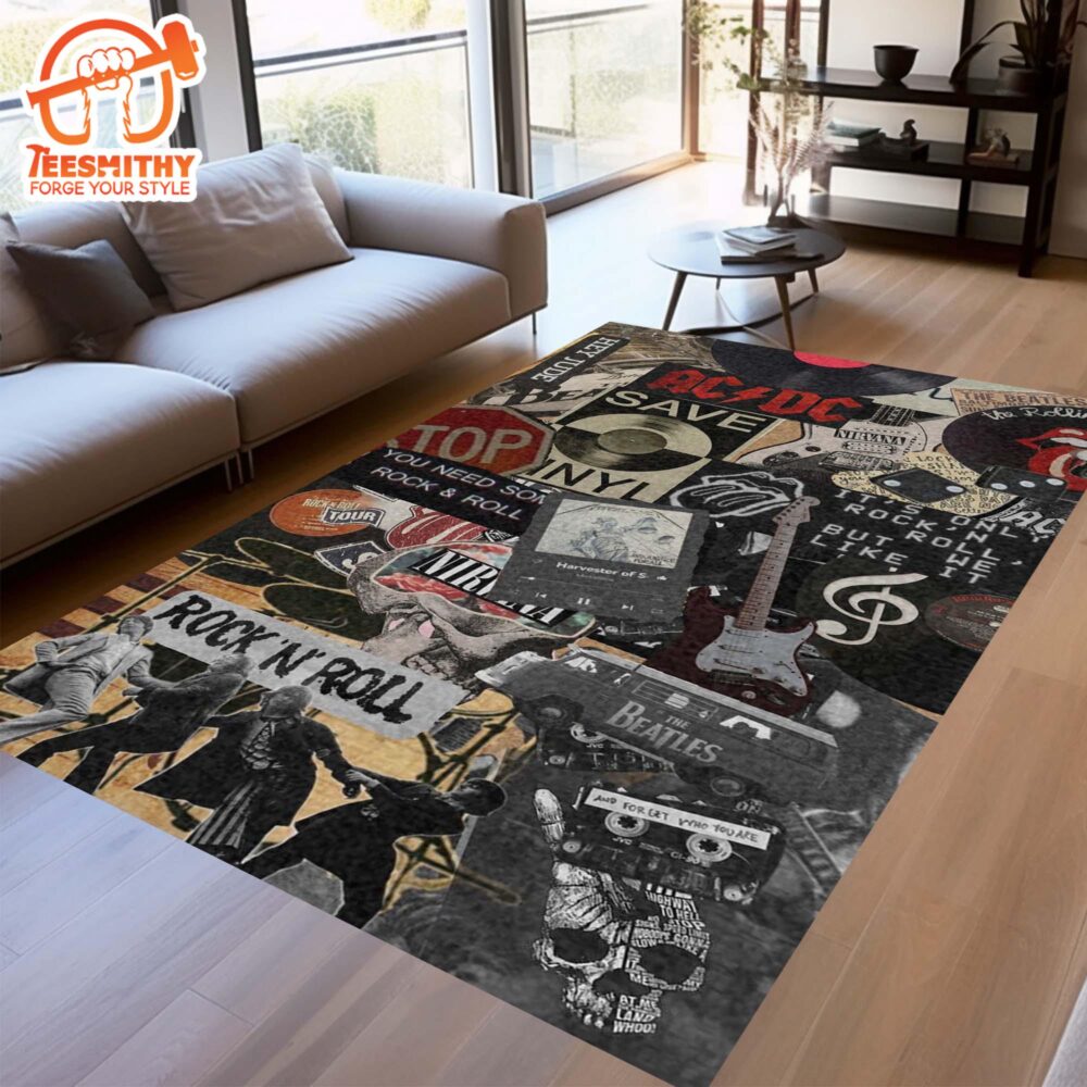 Rock Music Bands, ACDC Rug, Living Room Rug, Vintage Music