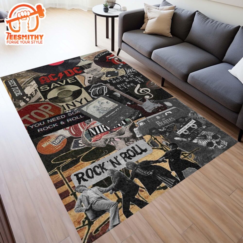 Rock Music Bands, ACDC Rug, Living Room Rug, Vintage Music