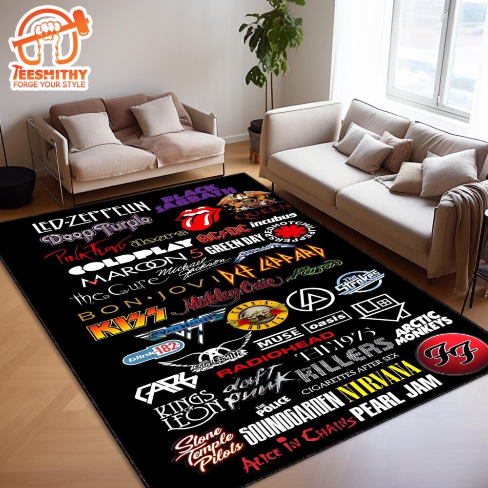 Rock N Roll Rug, Hard Music Carpet, Housewarming Gift, Metal Music Rug, All Rock Music Band