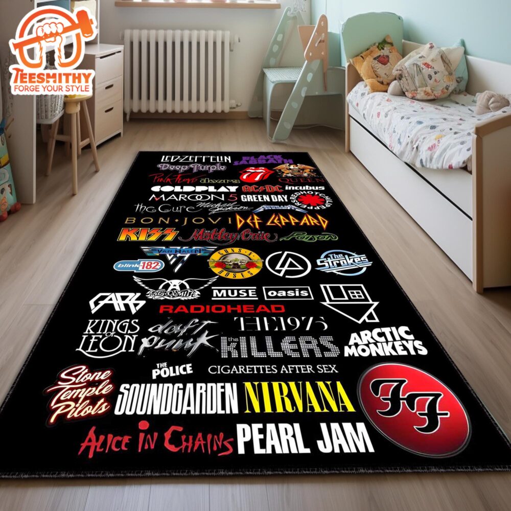 Rock N Roll Rug, Hard Music Carpet, Housewarming Gift, Metal Music Rug, All Rock Music Band