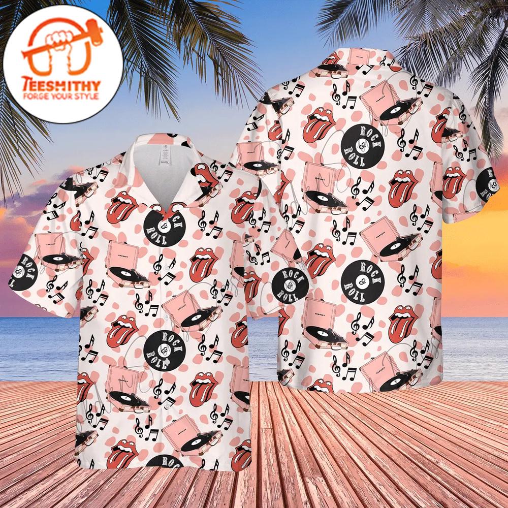 Rolling Stone Cool Tongue Logo Hawaiian Button Up Shirts