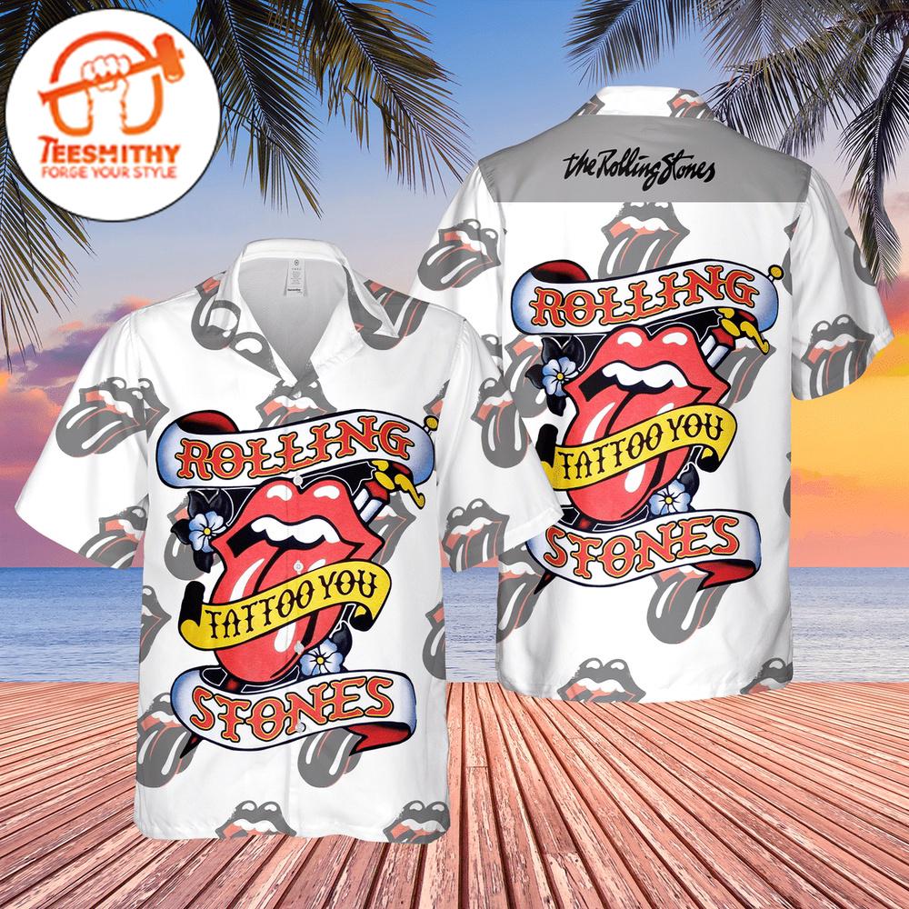 Rolling Stone Tattoo You Awesome Tongue Logo Hawaiian Button Up Shirts